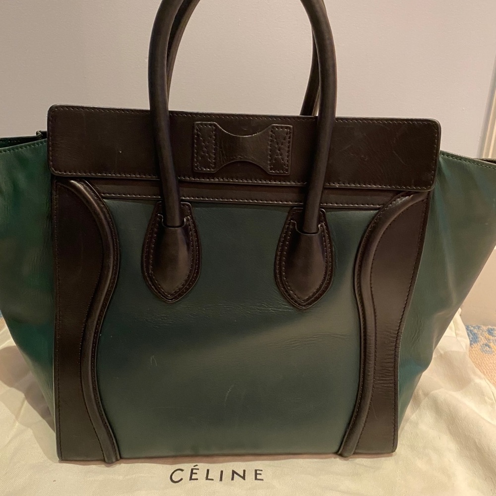 CELINE Mini Luggage Tote - Bicolor Black & Emerald Green Calfskin - Picture 5 of 9